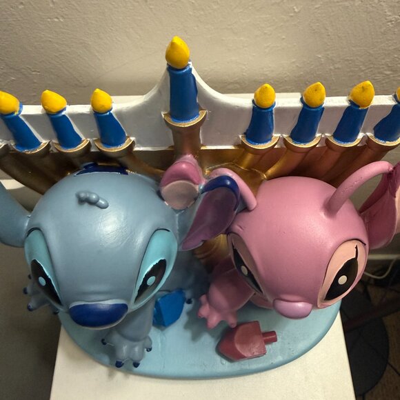 DISNEY Stitch Angel Lilo Figurine Hanukkah Menorah Dreidel Statue Holiday - Picture 3 of 4